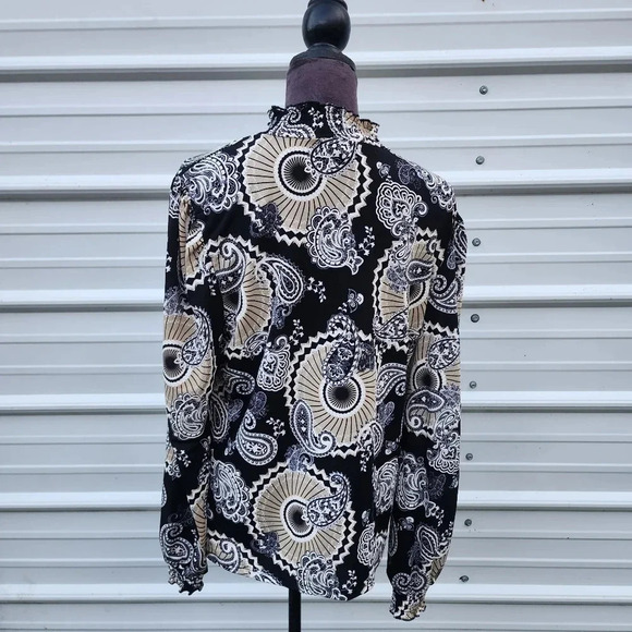 By Design Black Beige Floral Paisley Print Pullover Top Stretch Long Sleeve XL - Picture 9 of 11